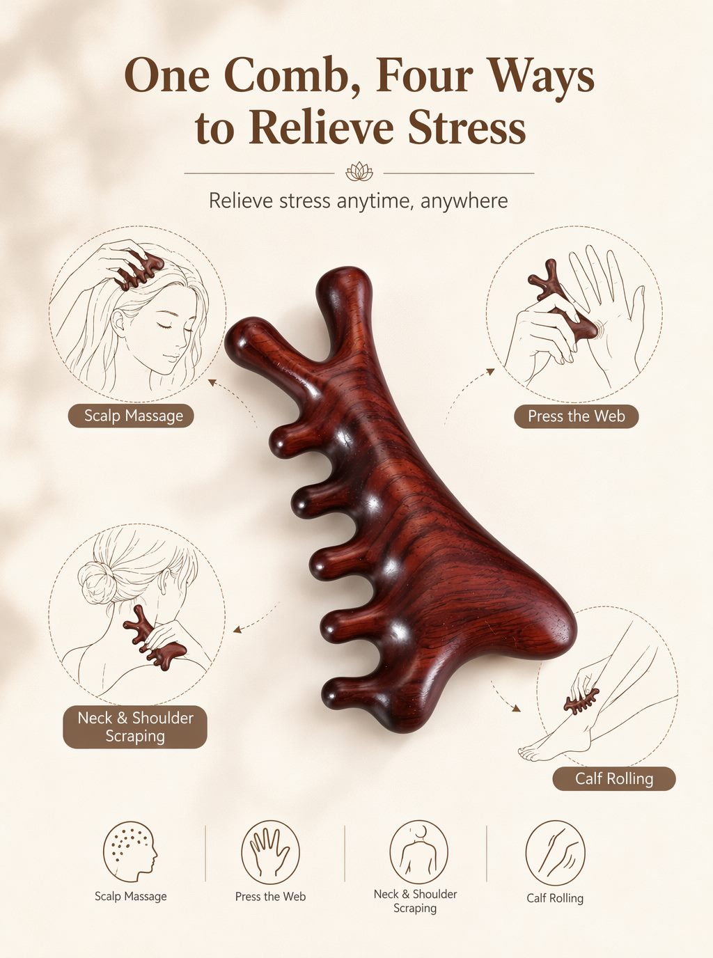 Handmade African Padauk Massage Comb - Image 2